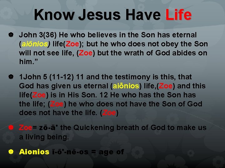 Know Jesus Have Life John 3(36) He who believes in the Son has eternal