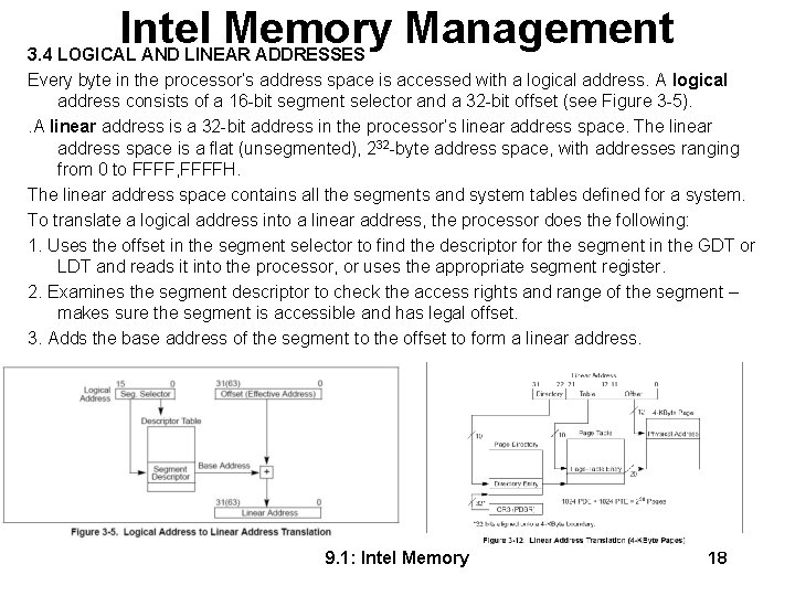 Intel Memory Management 3. 4 LOGICAL AND LINEAR ADDRESSES Every byte in the processor’s