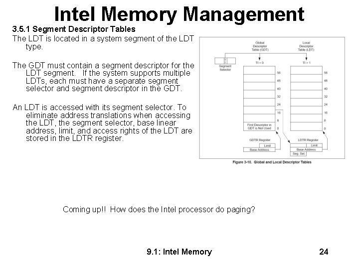 Intel Memory Management 3. 5. 1 Segment Descriptor Tables The LDT is located in