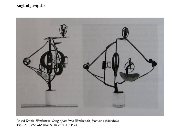 Angle of perception David Smith. Blackburn: Song of an Irish Blacksmith, front and side