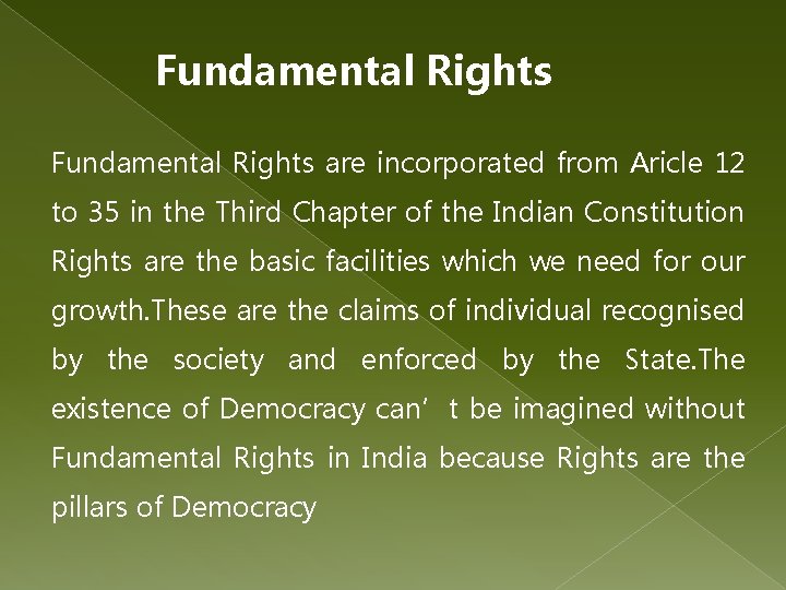 Fundamental Rights are incorporated from Aricle 12 to 35 in the Third Chapter of