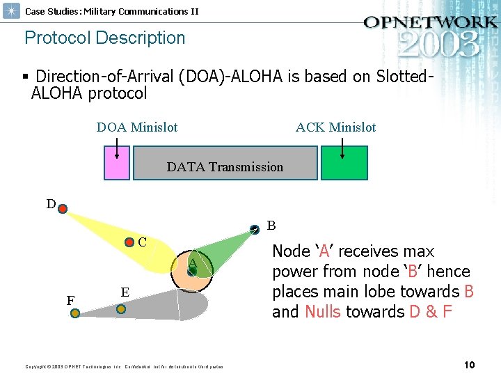 Case Studies: Military Communications II Protocol Description § Direction-of-Arrival (DOA)-ALOHA is based on Slotted.