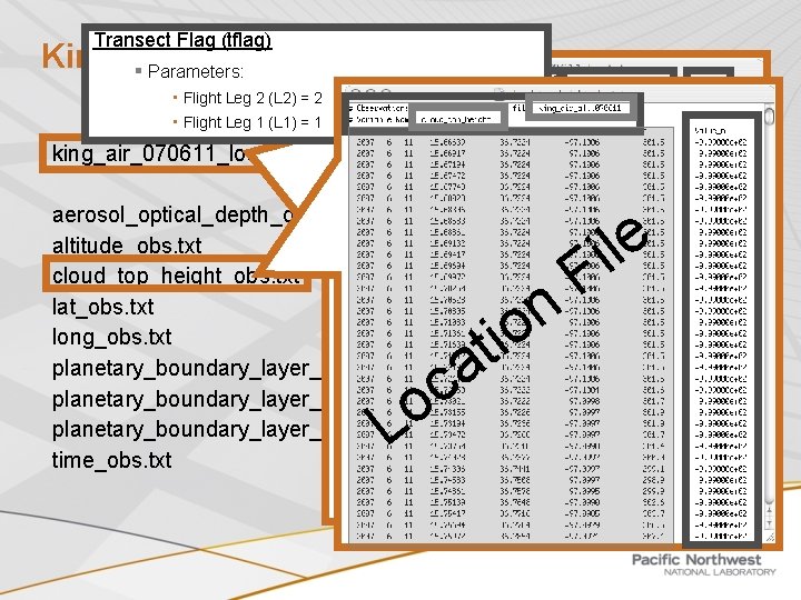 Transect Flag (tflag) King Air Output Files § Parameters: • Flight Leg 2 (L