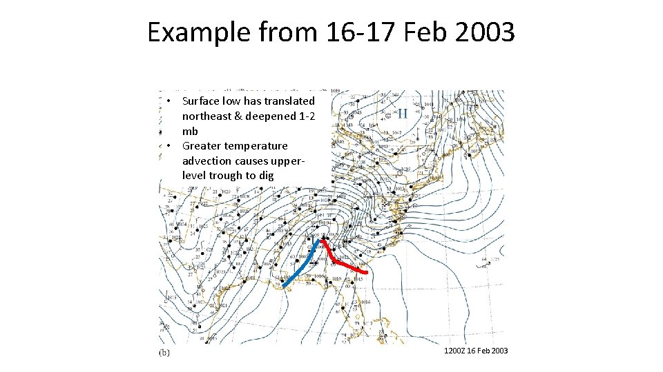 Example from 16 -17 Feb 2003 • Surface low has translated northeast & deepened