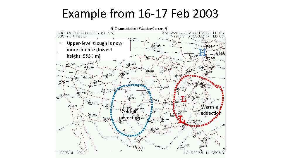 Example from 16 -17 Feb 2003 • Upper-level trough is now more intense (lowest