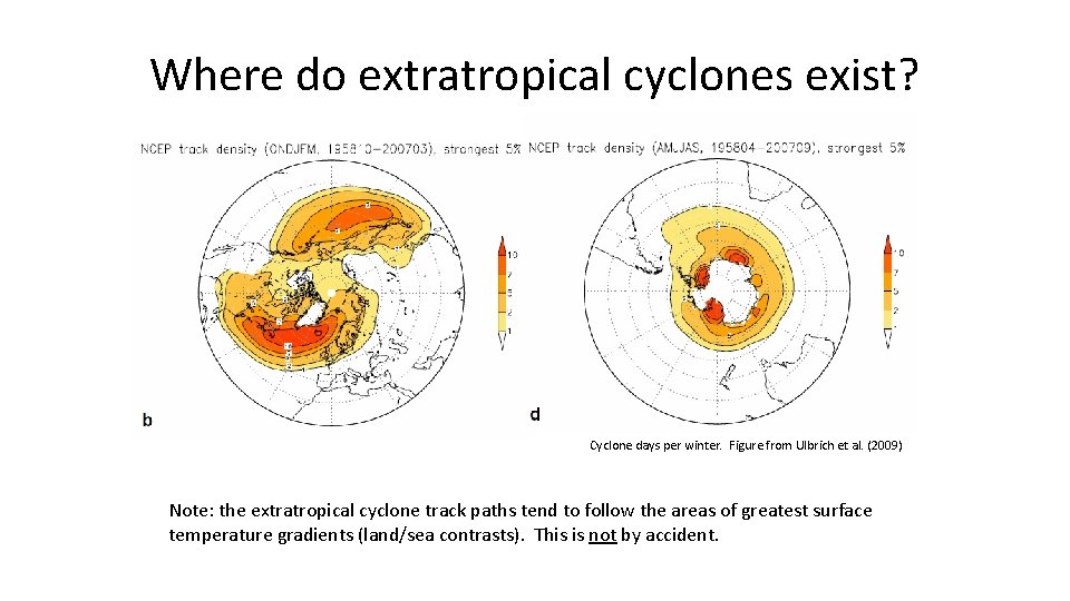 Where do extratropical cyclones exist? Cyclone days per winter. Figure from Ulbrich et al.