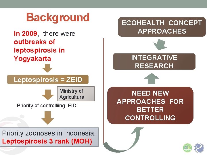 Background In 2009, there were outbreaks of leptospirosis in Yogyakarta ECOHEALTH CONCEPT APPROACHES INTEGRATIVE