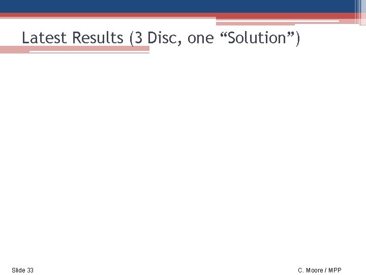Latest Results (3 Disc, one “Solution”) Slide 33 C. Moore / MPP 