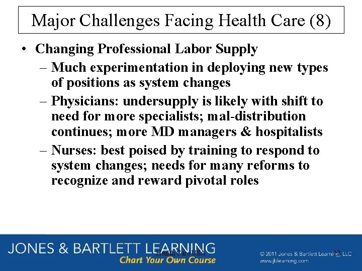 Major Challenges Facing Health Care (8) • Changing Professional Labor Supply – Much experimentation Major Challenges Facing Health Care (8) • Changing Professional Labor Supply – Much experimentation