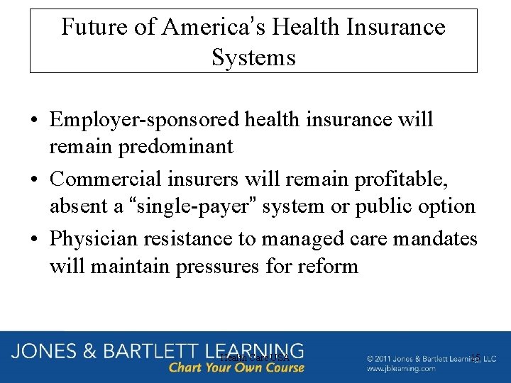 Future of America’s Health Insurance Systems • Employer-sponsored health insurance will remain predominant • Future of America’s Health Insurance Systems • Employer-sponsored health insurance will remain predominant •