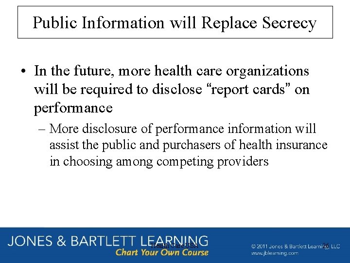 Public Information will Replace Secrecy • In the future, more health care organizations will Public Information will Replace Secrecy • In the future, more health care organizations will