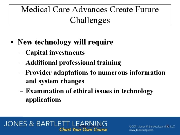 Medical Care Advances Create Future Challenges • New technology will require – Capital investments Medical Care Advances Create Future Challenges • New technology will require – Capital investments