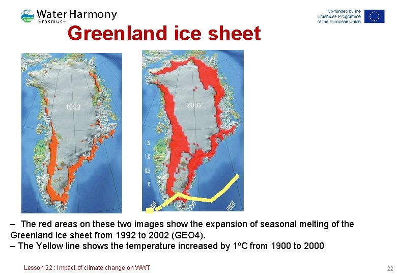 Greenland ice sheet – The red areas on these two images show the expansion