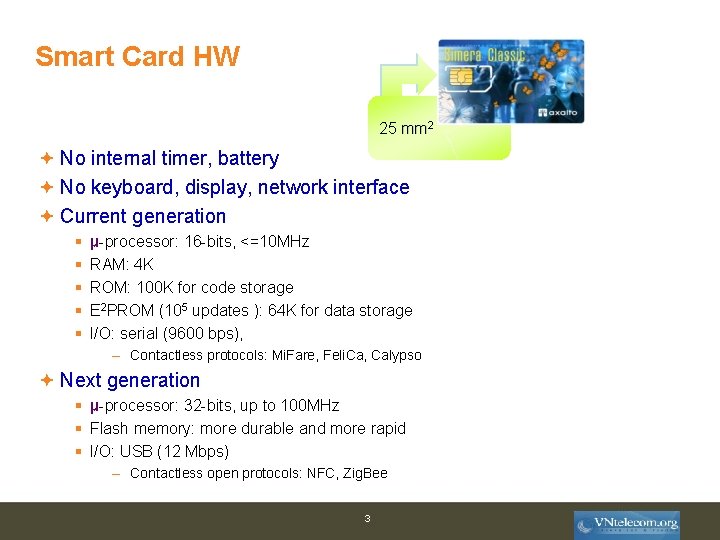 Smart Card HW 25 mm 2 No internal timer, battery No keyboard, display, network