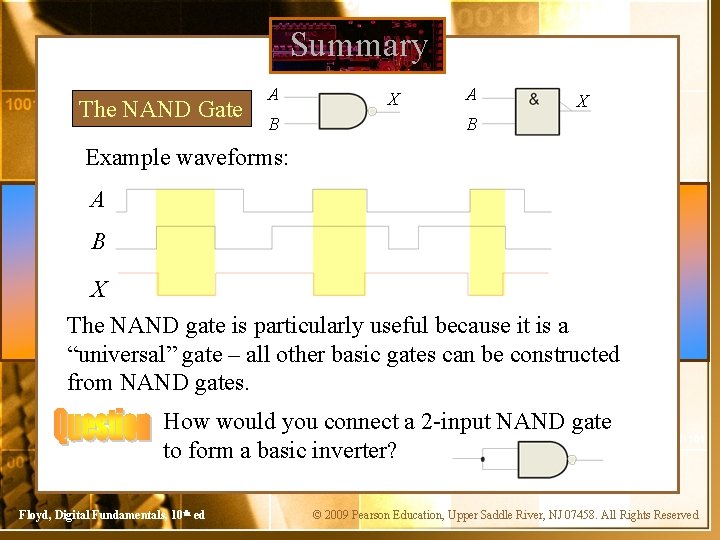 Summary The NAND Gate A B X A X B Example waveforms: A B