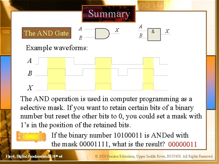 Summary The AND Gate A B X Example waveforms: A B X The AND