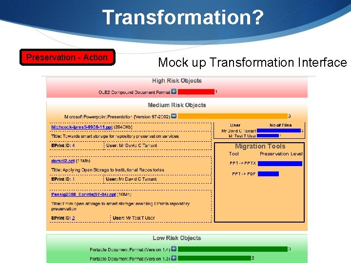 Transformation? Preservation - Action Mock up Transformation Interface Migration Tools Tool PPT -> PPTX