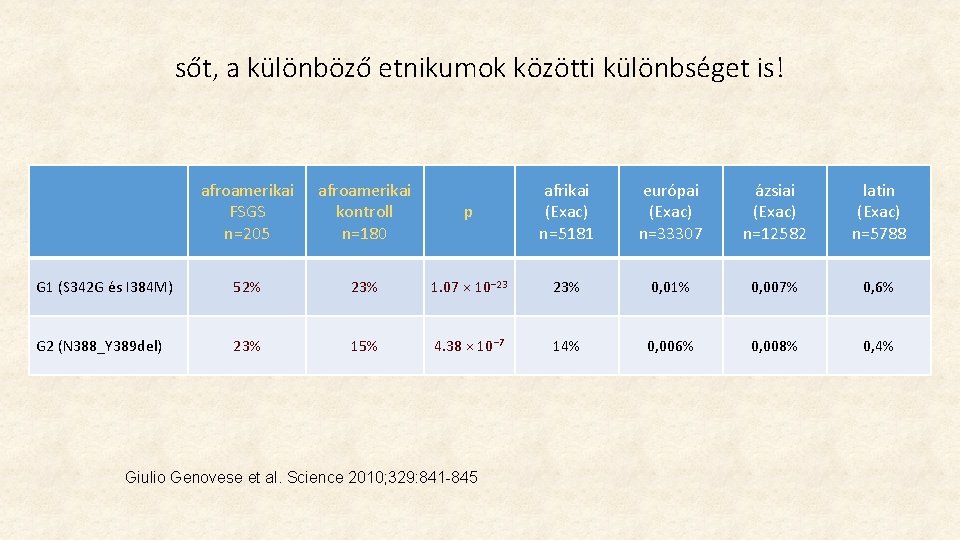sőt, a különböző etnikumok közötti különbséget is! afroamerikai FSGS n=205 afroamerikai kontroll n=180 p sőt, a különböző etnikumok közötti különbséget is! afroamerikai FSGS n=205 afroamerikai kontroll n=180 p