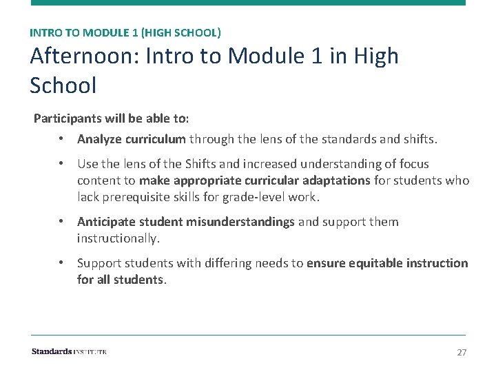 INTRO TO MODULE 1 (HIGH SCHOOL) Afternoon: Intro to Module 1 in High School