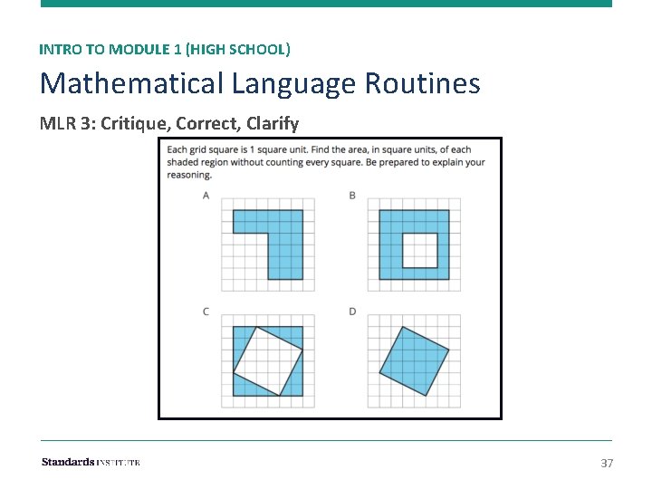 INTRO TO MODULE 1 (HIGH SCHOOL) Mathematical Language Routines MLR 3: Critique, Correct, Clarify