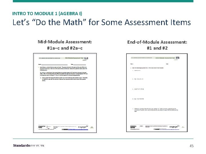 INTRO TO MODULE 1 (AGEBRA I) Let’s “Do the Math” for Some Assessment Items