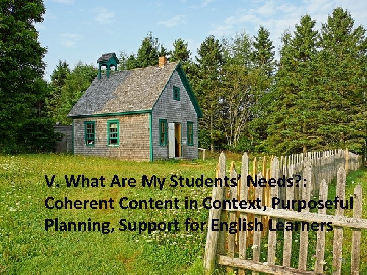 V. What Are My Students’ Needs? : Coherent Content in Context, Purposeful Planning, Support