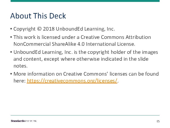 About This Deck • Copyright © 2018 Unbound. Ed Learning, Inc. • This work