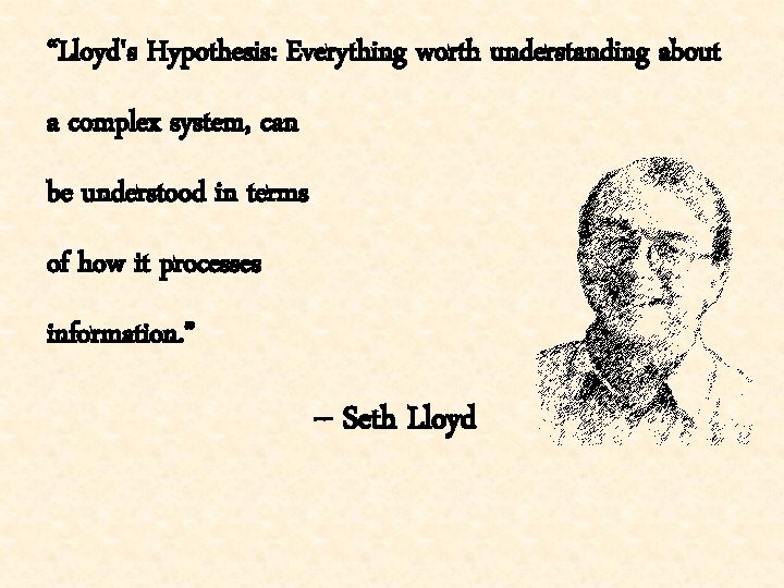 “Lloyd's Hypothesis: Everything worth understanding about a complex system, can be understood in terms