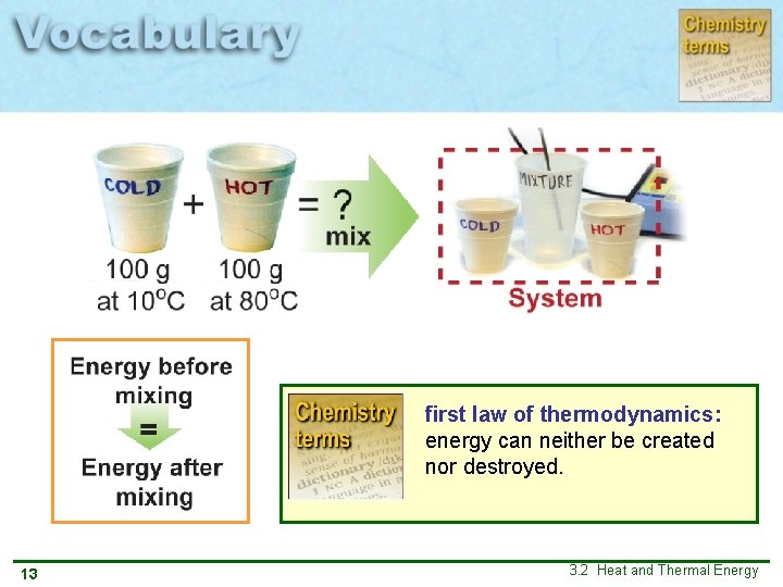 first law of thermodynamics: energy can neither be created nor destroyed. 13 3. 2 first law of thermodynamics: energy can neither be created nor destroyed. 13 3. 2