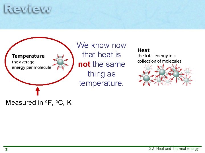 We know that heat is not the same thing as temperature. Measured in o. We know that heat is not the same thing as temperature. Measured in o.