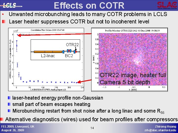 Effects on COTR • Unwanted microbunching leads to many COTR problems in LCLS Laser