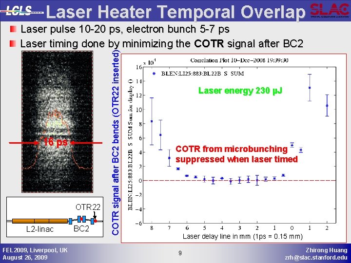 Laser Heater Temporal Overlap 16 ps OTR 22 L 2 -linac FEL 2009, Liverpool,