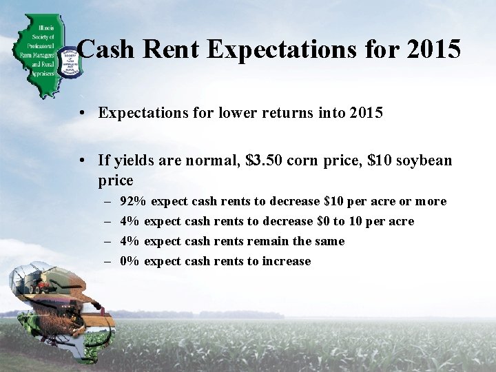 Cash Rent Expectations for 2015 • Expectations for lower returns into 2015 • If