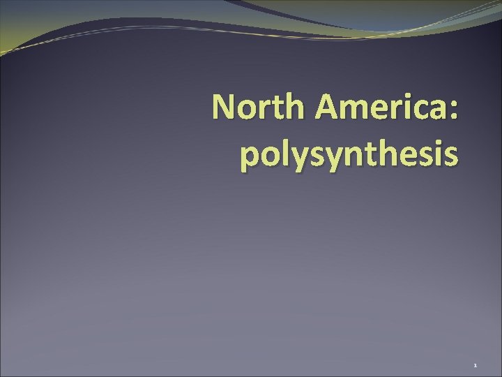 North America: polysynthesis 1 