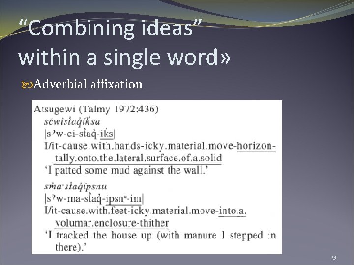 “Combining ideas” within a single word» Adverbial affixation 13 