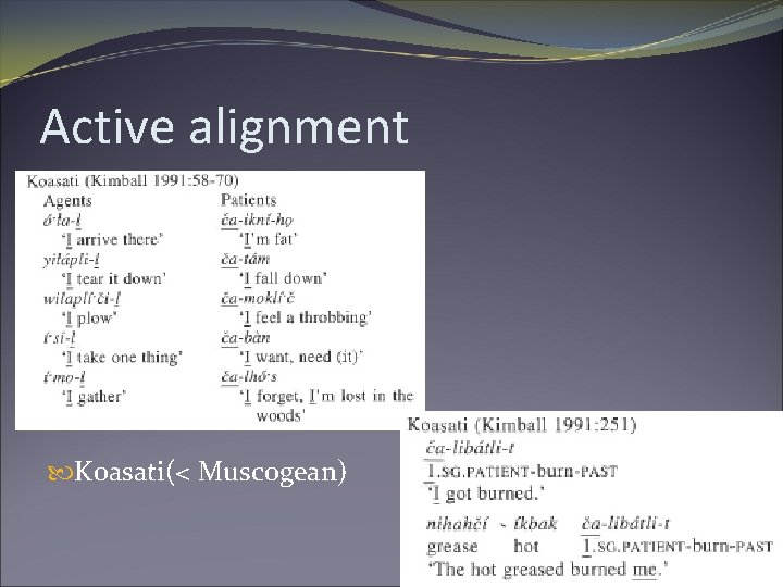 Active alignment Koasati(< Muscogean) 6 