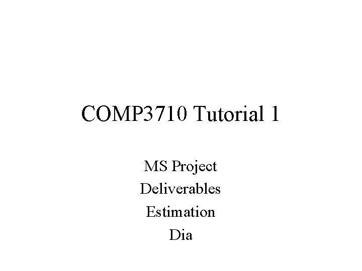 COMP 3710 Tutorial 1 MS Project Deliverables Estimation Dia 