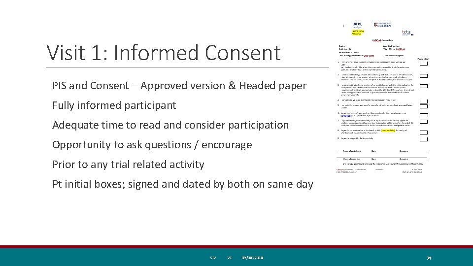 Visit 1: Informed Consent PIS and Consent – Approved version & Headed paper Fully