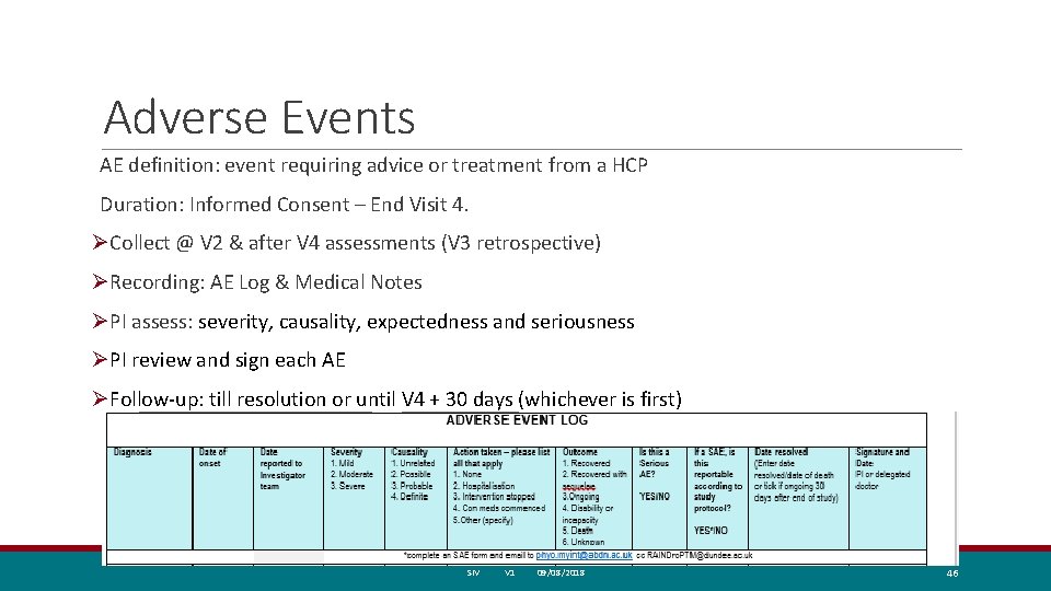 Adverse Events AE definition: event requiring advice or treatment from a HCP Duration: Informed