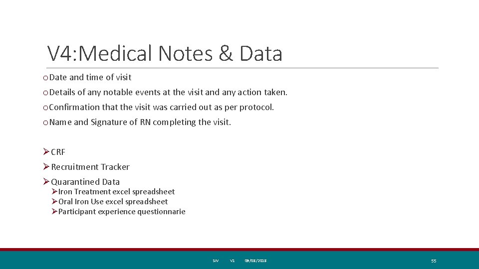 V 4: Medical Notes & Data o. Date and time of visit o. Details