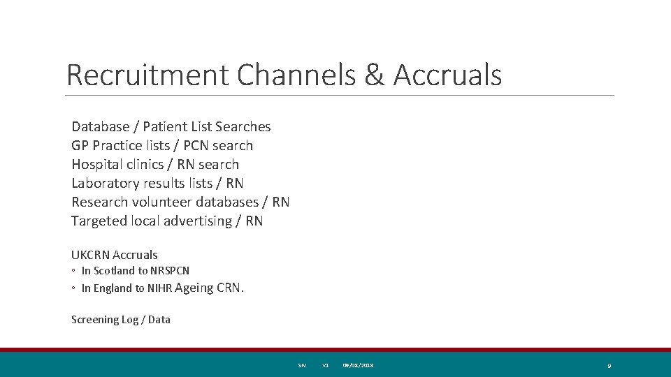 Recruitment Channels & Accruals Database / Patient List Searches GP Practice lists / PCN