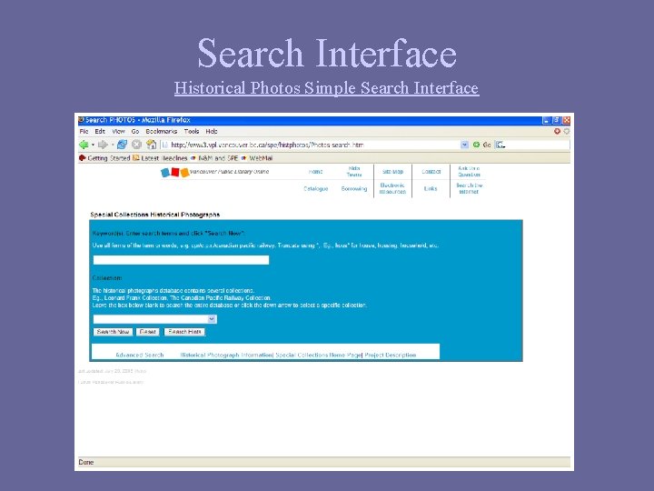 Search Interface Historical Photos Simple Search Interface 