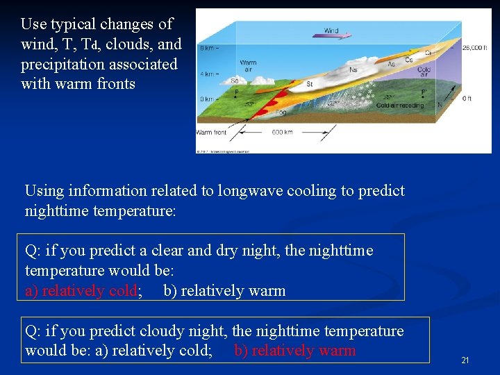 Use typical changes of wind, T, Td, clouds, and precipitation associated with warm fronts