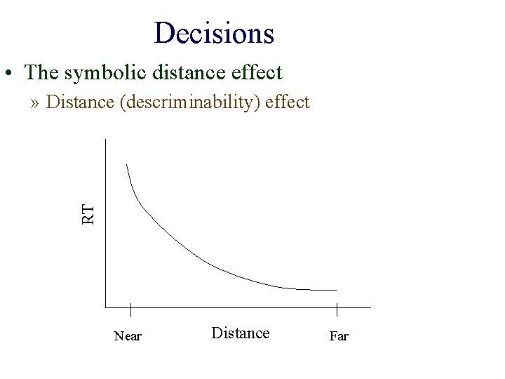 Decisions • The symbolic distance effect RT » Distance (descriminability) effect Near Distance Far