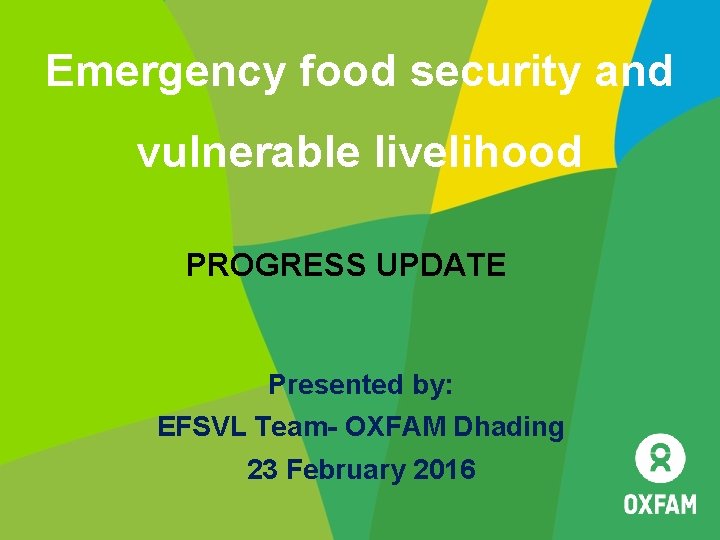 Emergency food security and vulnerable livelihood PROGRESS UPDATE Presented by: EFSVL Team- OXFAM Dhading