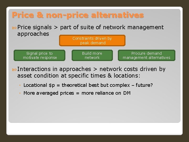 Price & non-price alternatives Price signals > part of suite of network management approaches