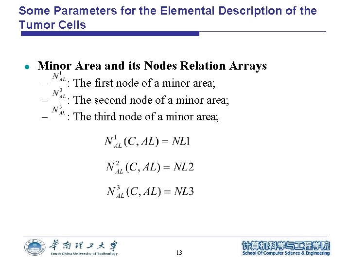 Some Parameters for the Elemental Description of the Tumor Cells l Minor Area and