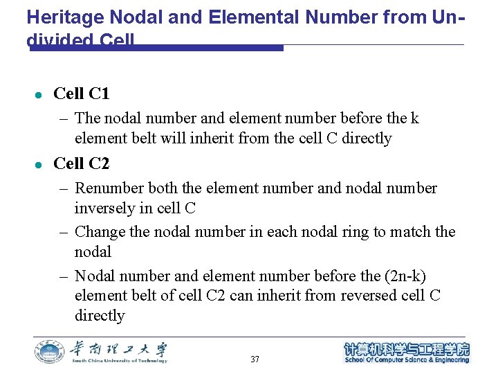 Heritage Nodal and Elemental Number from Undivided Cell l Cell C 1 – The