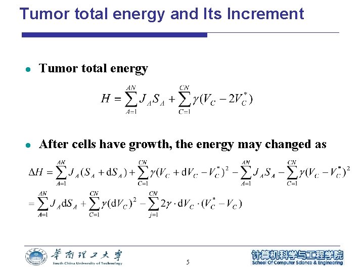 Tumor total energy and Its Increment l Tumor total energy l After cells have