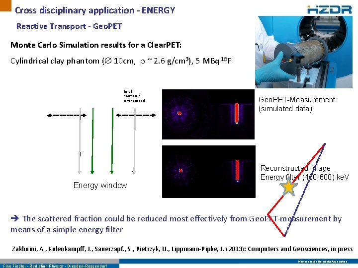 Cross disciplinary application - ENERGY Reactive Transport - Geo. PET Monte Carlo Simulation results